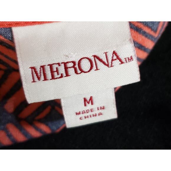 Merona Women Orange & Blue Polyester Round Neck Short Sleeve Knee Length Dress M - Picture 7 of 11